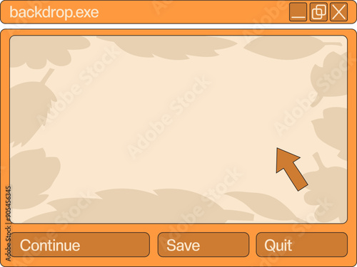 Vaporwave influenced autumn mood backdrop (background) or a template, or a frame. Fallen leaves' shapes inside the window. 90's, nostalgic vector illustration.