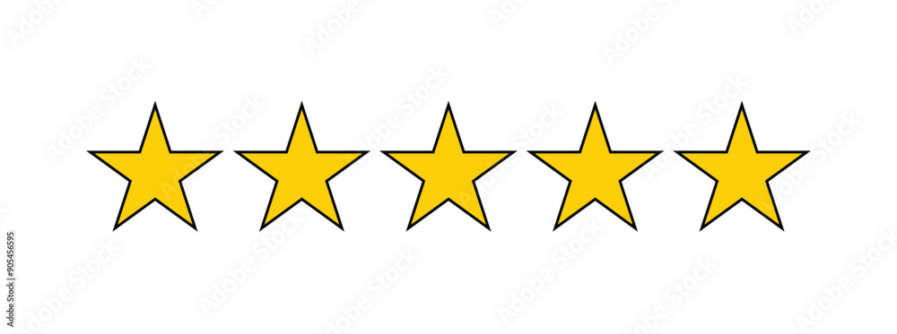 set of five yellow stars. product rating concept set of five yellow stars. product rating concept