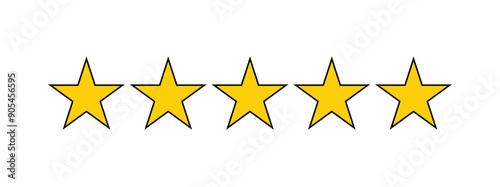 set of five yellow stars. product rating concept