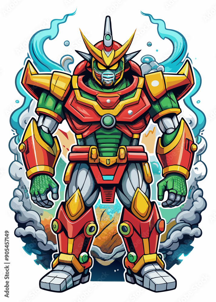 Fototapeta premium Colorful Robot Warrior Battle Armor Epic Design Illustrated 