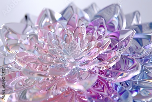 Ethereal crystal flower in icy tones, perfect for themes of natural beauty and fragility in a frozen world.