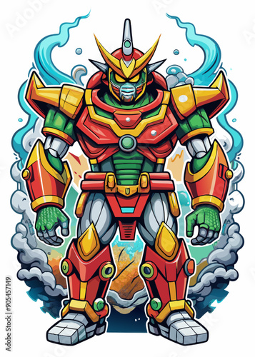 Colorful Robot Warrior Battle Armor Epic Design Illustrated 