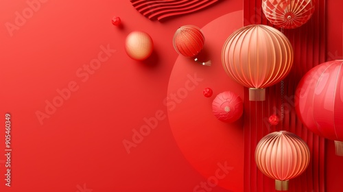 Chinese lunar new year theme. Chinese traditional texture. 3d abstract minimal geometric forms