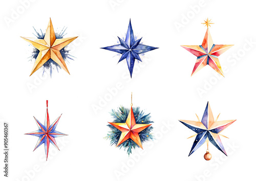 set of watercolor illustrations. New Year's star