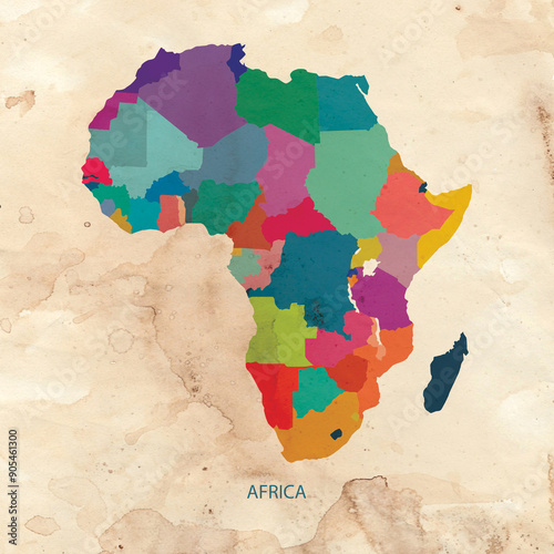 Africa map color on vintage old paper