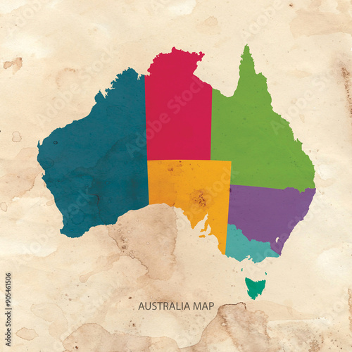 Australia map on vintage old paper