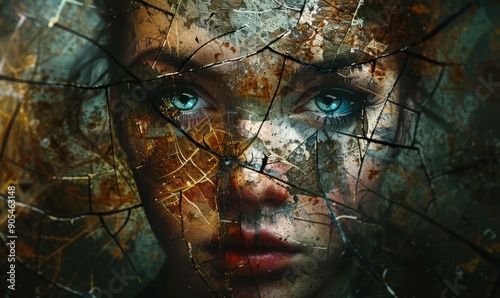 Wallpaper Mural Surrealistic portrait with distorted features, blending realism with fractured perception Torontodigital.ca