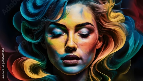 Close-up hypothetical imaginative creation portrayal of woman with vivacious tones
