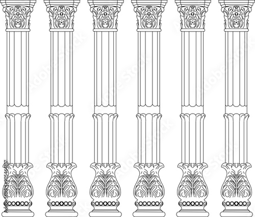 vector sketch, illustration, silhouette, design, column decoration, ornament, classic vintage Roman, Greek, background pattern