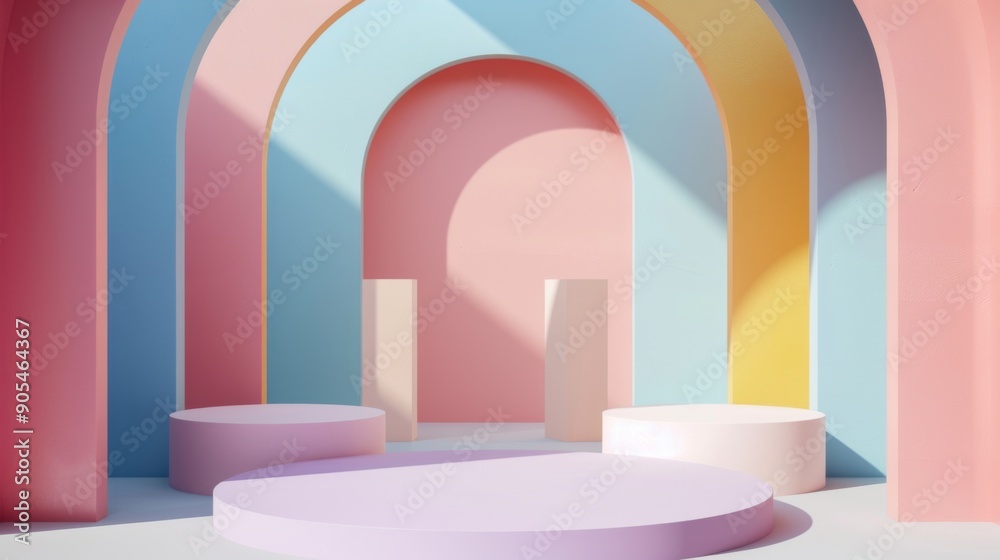 3d abstract minimalist geometric forms. Luxury podium display for your design. Fashion show stage,pedestal, shopfront with colorful theme 3d abstract minimalist geometric forms. Luxury podium display for your design. Fashion show stage,pedestal, shopfront with colorful theme