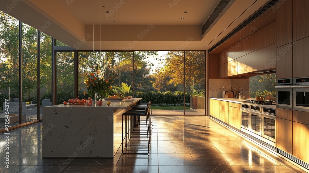 Modern Kitchen Interior with Sunlit Countertops Modern Kitchen Interior with Sunlit Countertops