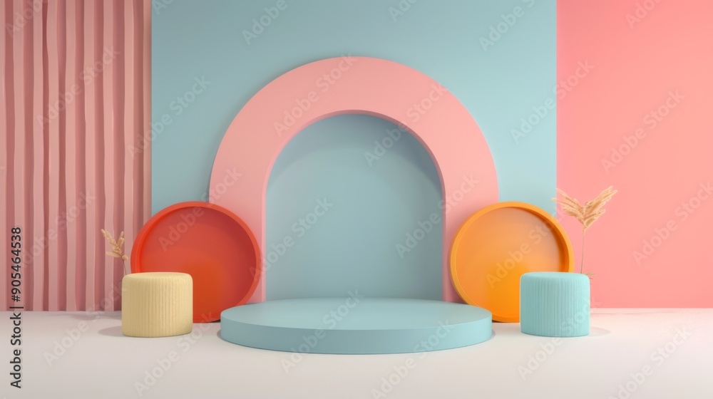3d abstract minimalist geometric forms. Luxury podium display for your design. Fashion show stage,pedestal, shopfront with colorful theme 3d abstract minimalist geometric forms. Luxury podium display for your design. Fashion show stage,pedestal, shopfront with colorful theme