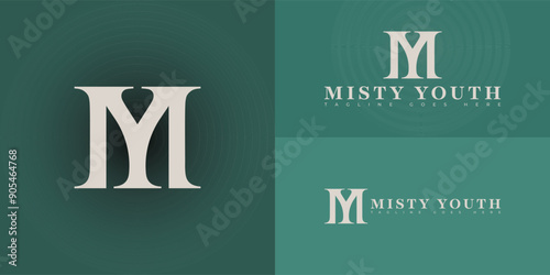Abstract initial letter MY or YM in gold color isolated on multiple background colors. The logo is suitable for women's skincare brand logo design inspiration templates.