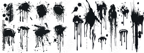 Spray painted lines with paint drips. Graffiti paint, splatter drawings and dirty street art. Painted splash line, graffiti spot. Isolated modern illustration signs set.