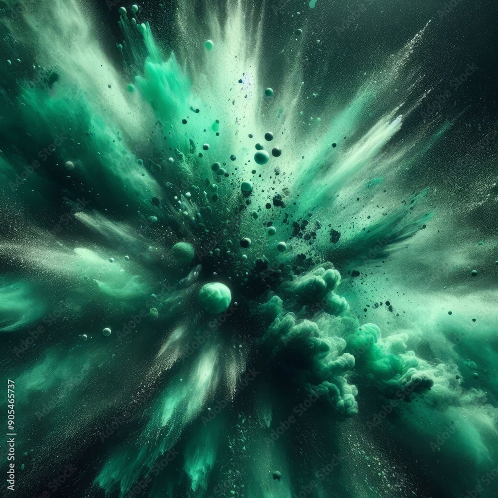 Emerald colored powder splatter background evoking a feeling of Emerald colored powder splatter background evoking a feeling of