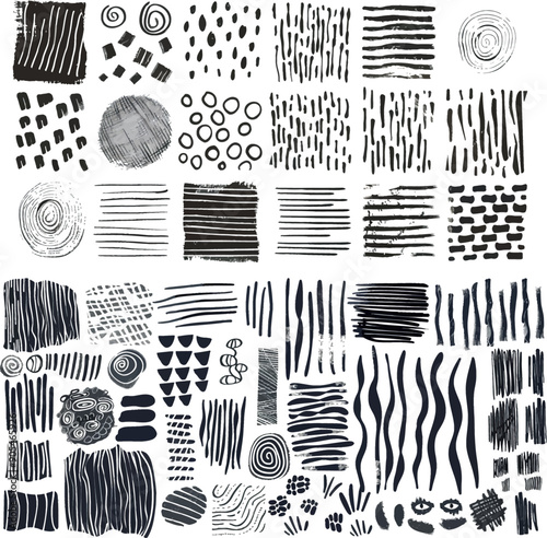 Textures of dirty lines, scratches and abstract strokes. Isolated set of doodles and scribbles.