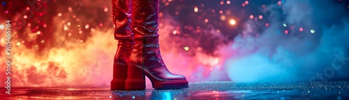 A 1970s glam rock outfit with platform boots and glitter