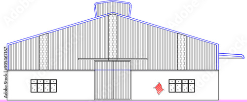 Vector sketch illustration of warehouse building construction detail design drawing