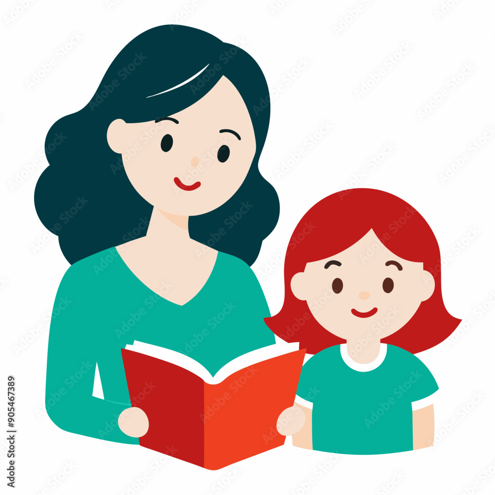 cute girl read books with mom vector illustration cute girl read books with mom vector illustration
