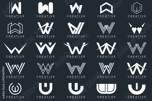 Mega logo collection, Abstract letter W logo design. icons for business	 photo