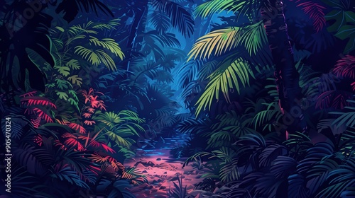Night tropical jungle background.