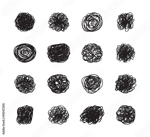 Random scribble shapes. Collection of chaotic hand-drawn doodles. Vector illustration for artistic designs.