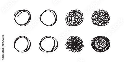 Random scribble shapes. Collection of chaotic hand-drawn doodles. Vector illustration for artistic designs.