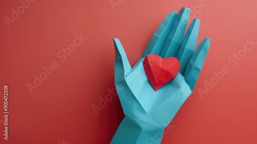 Paper hand with heart supporting pandemic donations background