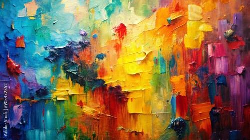 Colourful Oil painting brush strokes on canvas, abstract art 