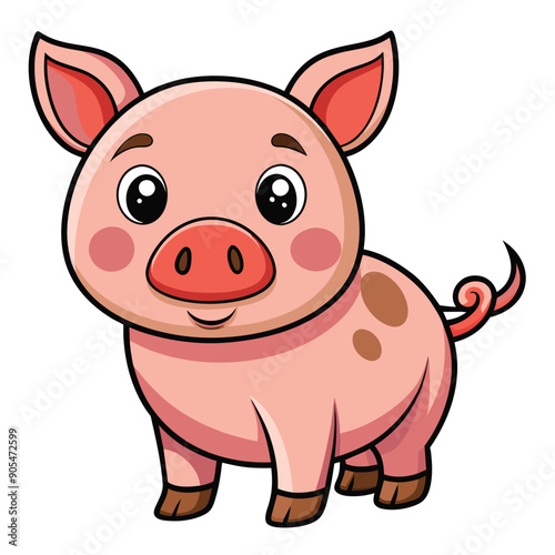 Cartoon illustration of a cute pink pig with brown spots