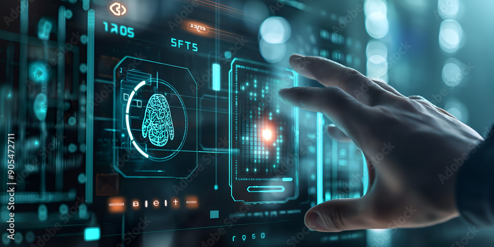 Futuristic User Interface Concept with Graphical User Interface GUI on Virtual Screen, Advanced Head Up Display HUD and Internet of Things Integration Futuristic User Interface Concept with Graphical User Interface GUI on Virtual Screen, Advanced Head Up Display HUD and Internet of Things Integration