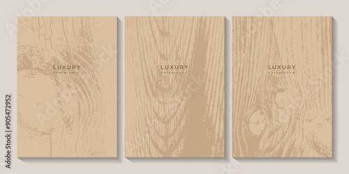 Set of wooden textures. Eco concept background with wood annual rings texture. Banner with tree ring pattern. Stamp of tree trunk in section. Templates with wooden concentric circles. Light wood