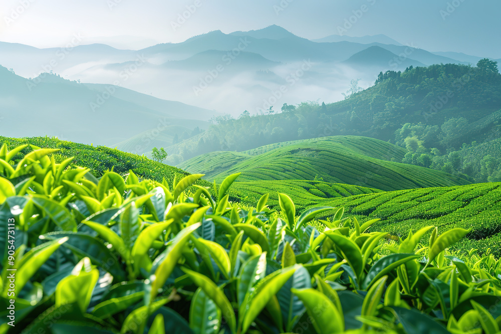 Landscape paintings of tea gardens and terraced fields Landscape paintings of tea gardens and terraced fields