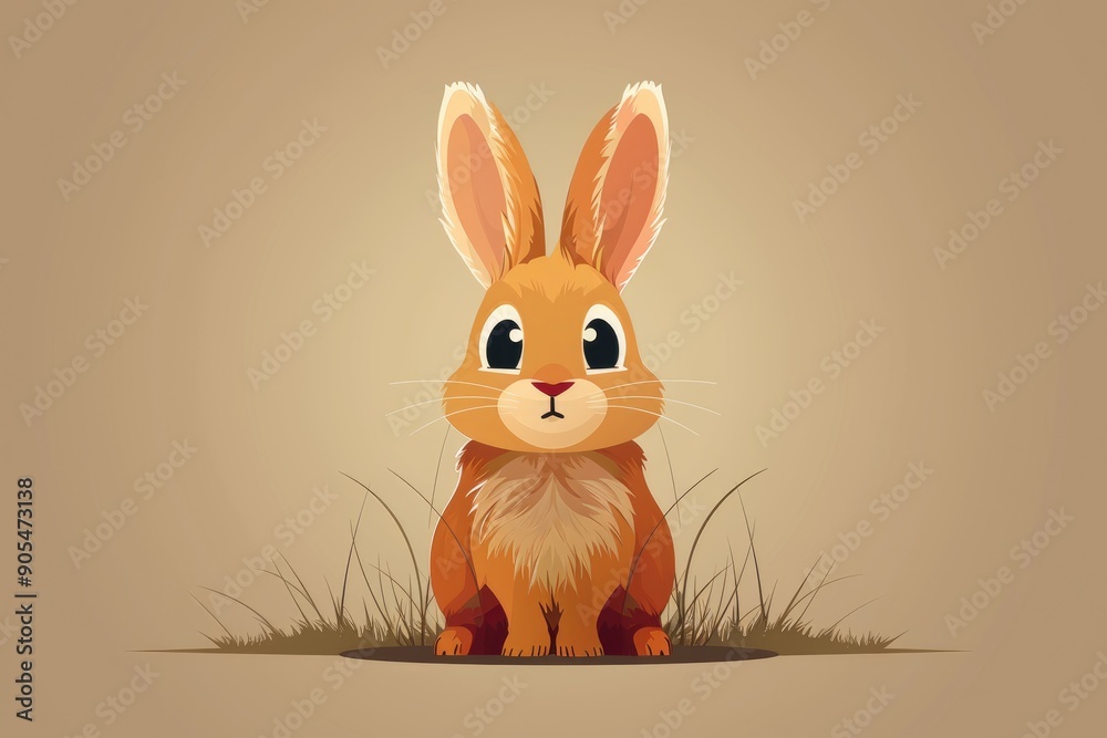 Fototapeta premium Cute Cartoon Bunny Rabbit Sitting in Grass