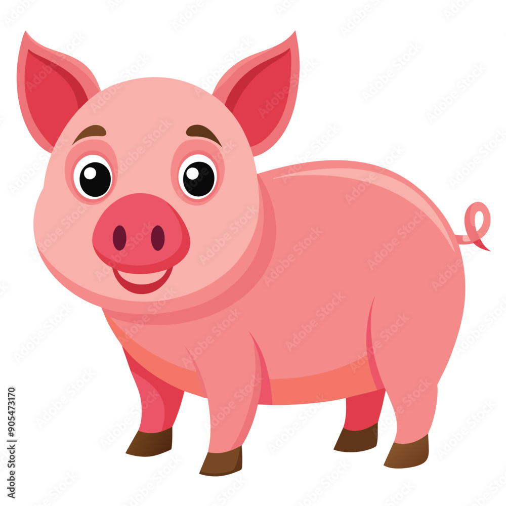 Fototapeta premium A Cute Cartoon Pig with Pink Skin and a Curled Tail