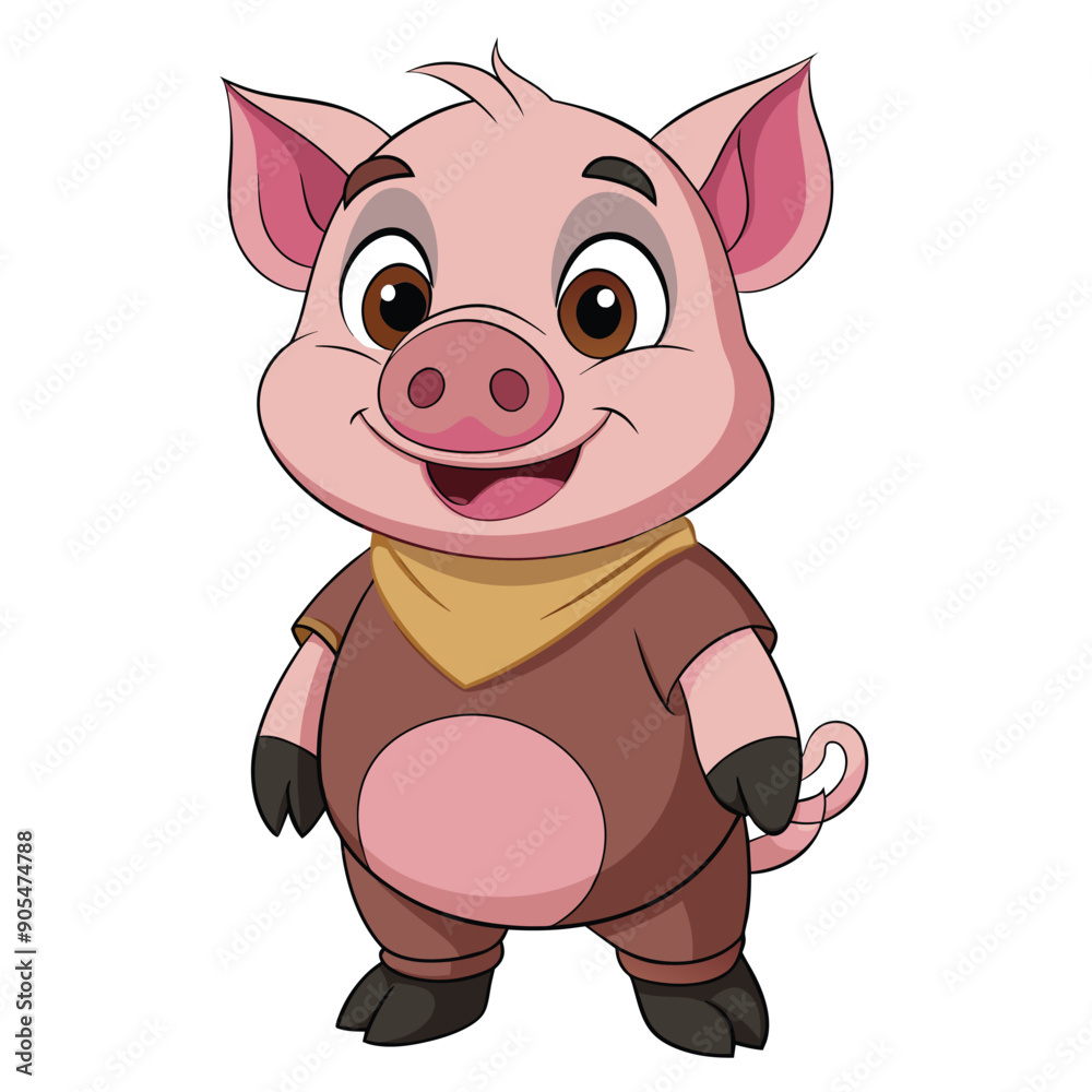 Cartoon Piglet Wearing a Brown Shirt and Bandana Cartoon Piglet Wearing a Brown Shirt and Bandana