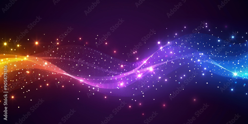 Fototapeta premium Colorful light waves on dark background, bright particles create dynamic visual