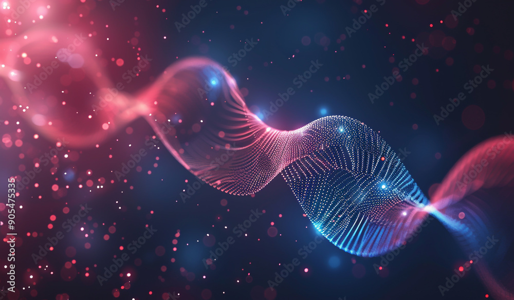 Abstract background with low poly wireframe waves and dots, representing a DNA structure Abstract background with low poly wireframe waves and dots, representing a DNA structure