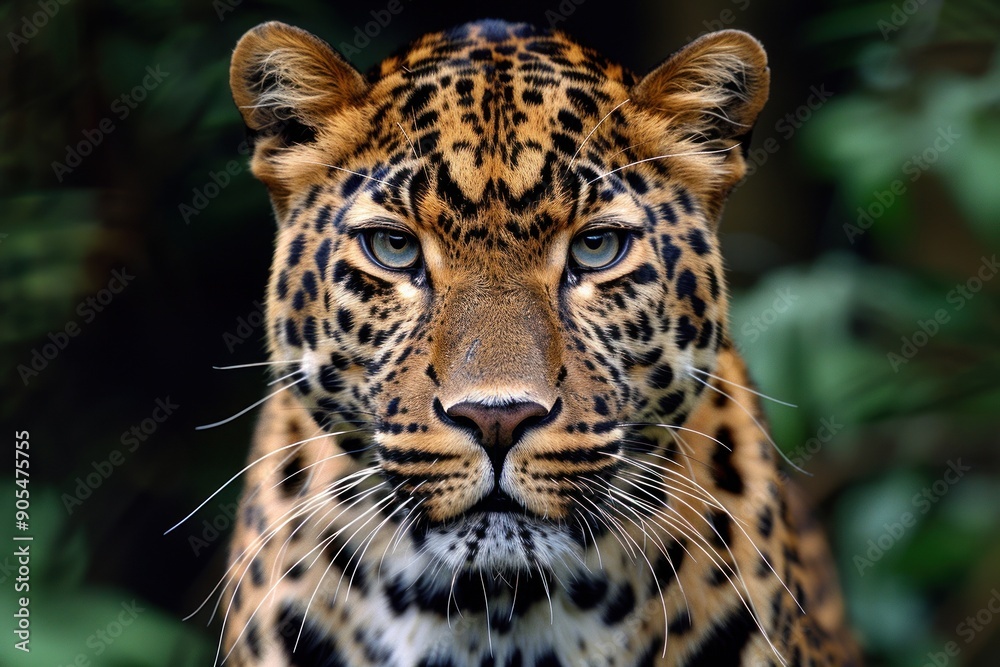 A majestic leopard stares intensely at the camera A majestic leopard stares intensely at the camera