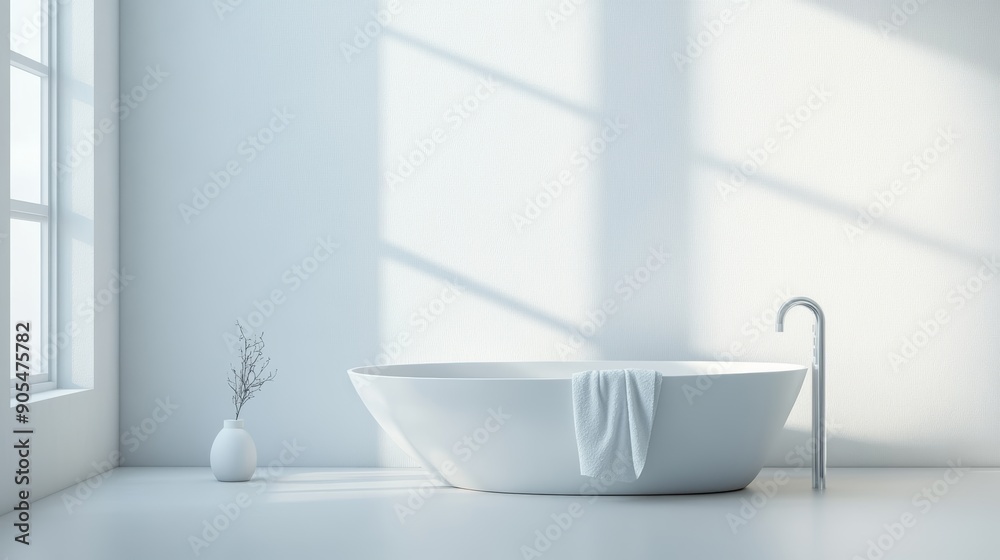Ultra-clear shot of a minimalist bathroom, single towel, sleek fixtures Ultra-clear shot of a minimalist bathroom, single towel, sleek fixtures