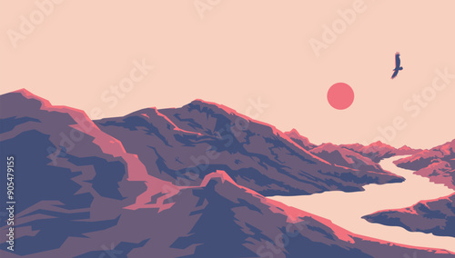 Nature mountains landscape posterised illustration design