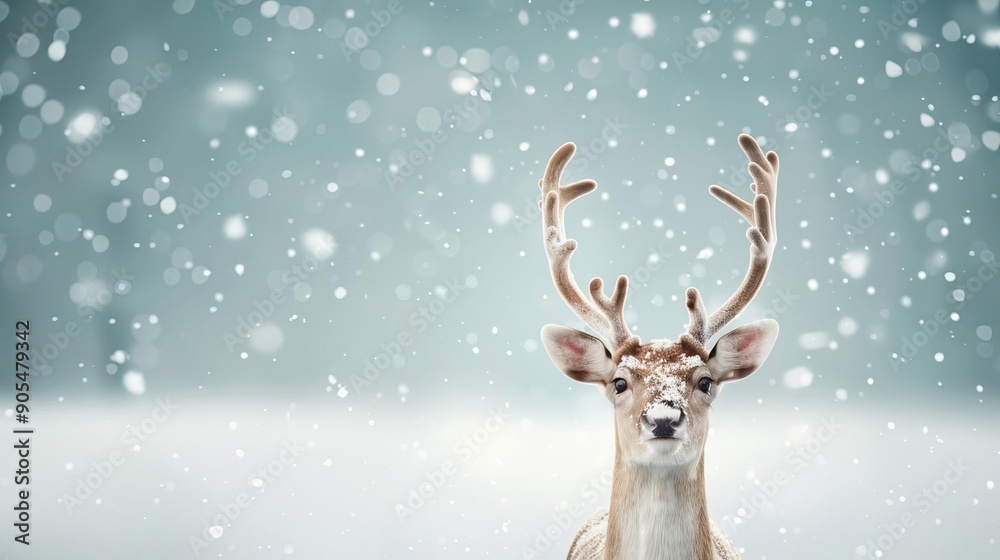 A majestic deer with antlers stands in a snowy landscape, gazing into the distance. A majestic deer with antlers stands in a snowy landscape, gazing into the distance.