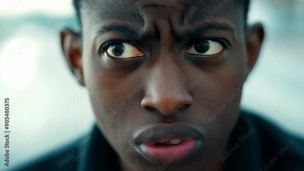 A person of unknown age or gender looks directly into the camera their face contorted in confusion and uncertainty. A person of unknown age or gender looks directly into the camera their face contorted in confusion and uncertainty.