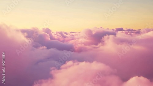 FPV flight. Sky with pink clouds at sunset