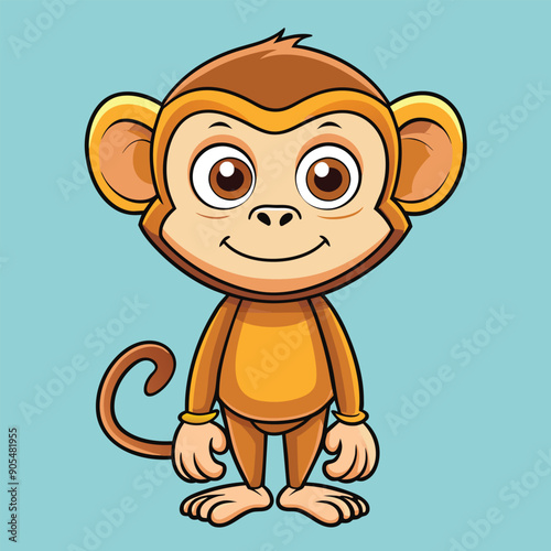 Cartoon illustration of a smiling brown monkey with a curled tail