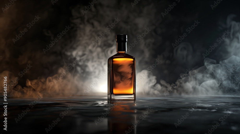 Whiskey bottle product designed with dark background and smoke effect. Bottle is placed upright in the center of the composition. High resolution photo in studio lighting style.
Whiskey bottle product designed with dark background and smoke effect. Bottle is placed upright in the center of the composition. High resolution photo in studio lighting style.