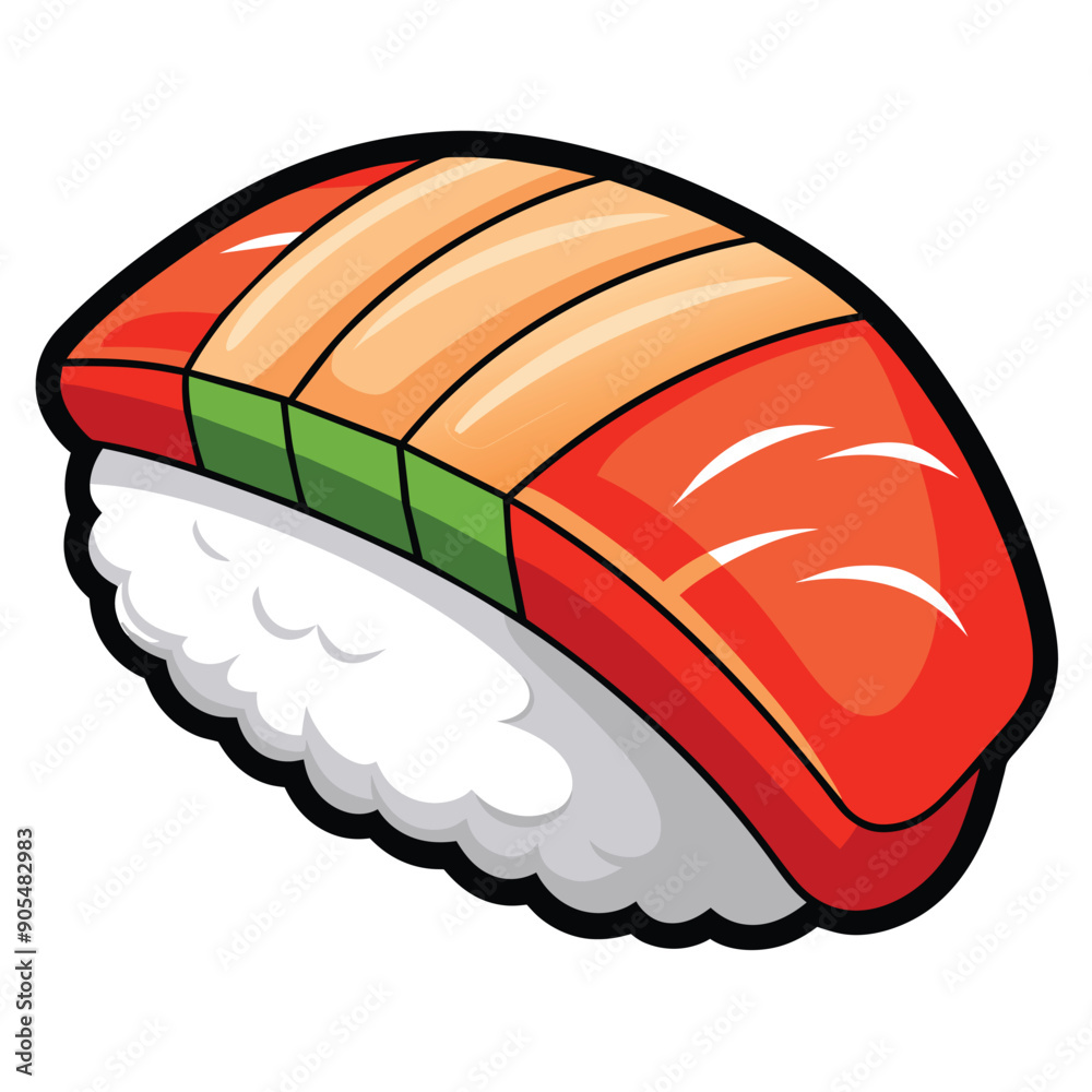 Single Piece of Salmon Sushi with Green Nori and Rice Single Piece of Salmon Sushi with Green Nori and Rice