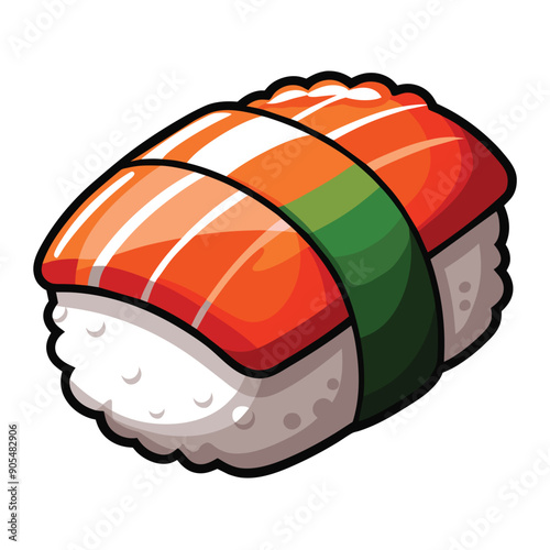 Single Salmon Nigiri Sushi with Green Seaweed Wrap