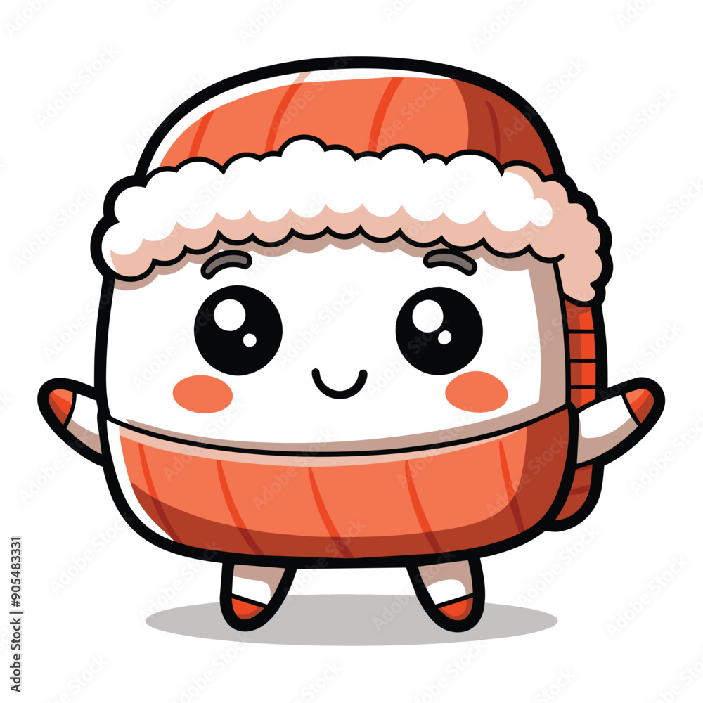 Naklejka premium Cute Cartoon Sushi with Big Eyes and a Smiling Face