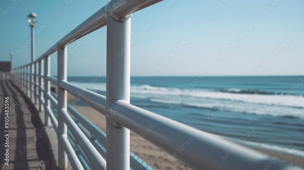 White Metal Railing Overlooking a Blurry Ocean White Metal Railing Overlooking a Blurry Ocean